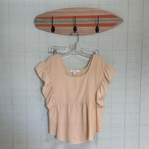 Bunulu Cream Ruffled Sleeve Women's Top